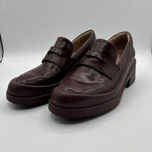 Cole Haan Westerly Loafers Sz 10 B Chunky Bottom Penny Red Leather Block Heel